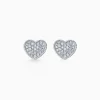 Heart Shaped Pavé Round Diamond Stud Earrings