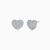 Heart Shaped Pavé Round Diamond Stud Earrings