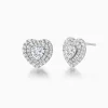 Heart Shaped Double Halo Diamond Stud Earrings