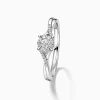 Round Solitaire Pavé Crossing Bypass Engagement Diamond Ring