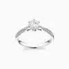 Round Solitaire Double Row Pavé with 6-Prong Engagement Diamond Ring