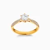Round Solitaire Double Row Pavé with 6-Prong Engagement Diamond Ring