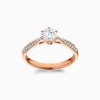 Round Solitaire Double Row Pavé with 6-Prong Engagement Diamond Ring