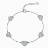18K White Gold Diamond Five Heart Chain Bracelet
