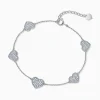18K White Gold Diamond Five Heart Chain Bracelet