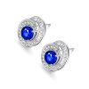Round Blue Sapphire Dainty Earrings