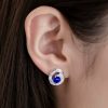 Round Blue Sapphire Dainty Earrings