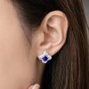 Oval Sapphire And Diamond Stud Earrings