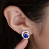 Round Blue Sapphire Dainty Earrings
